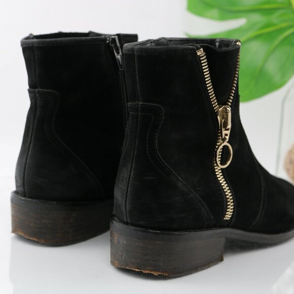 Steve Madden Womens Chances Boot Size 9.5 Black Suede Gold Zip Bootie Boho - Picture 6 of 12
